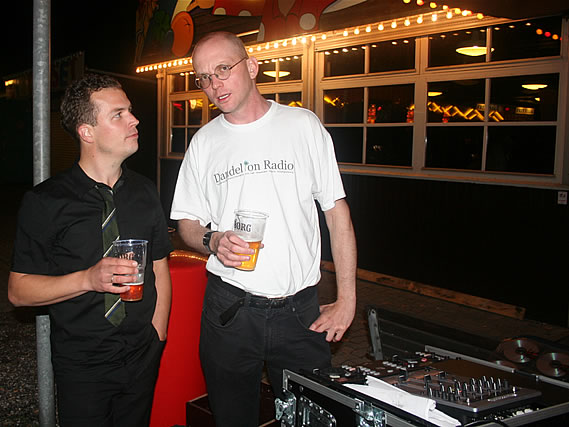 Andy chats with Nikolaj Vinten, Alex Canasta's producer, while DJing in Copenhagen - 22/8/08