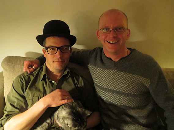 Andy with Alex Canasta's producer Nikolaj Vinten (and Alex Canasta's cat) in Copenhagen - 27/2/13